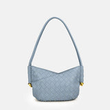 Women's Woven Genuine Leather V - Shaped Baguette Bag - in Light Blue | Arvea Bags