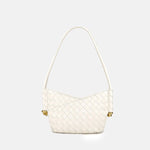 Women's Woven Genuine Leather V - Shaped Baguette Bag - in Off - White | Arvea Bags