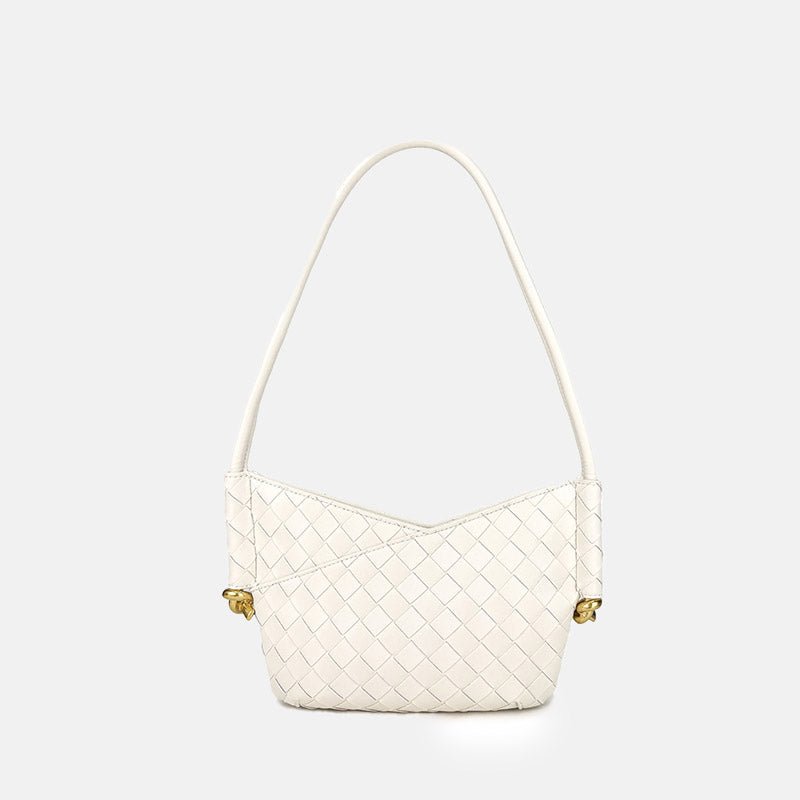 Women's Woven Genuine Leather V - Shaped Baguette Bag - in Off - White | Arvea Bags
