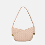 Women's Woven Genuine Leather V - Shaped Baguette Bag - in Pink | Arvea Bags