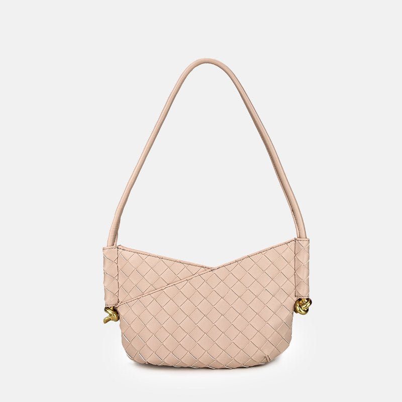 Women's Woven Genuine Leather V - Shaped Baguette Bag - in Pink | Arvea Bags