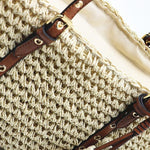 Woven Basket Tote Bag with Tassels – Grommet Strap Shoulder Bag - in Beige | Arvea Bags