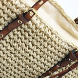 Woven Basket Tote Bag with Tassels – Grommet Strap Shoulder Bag - in Beige | Arvea Bags