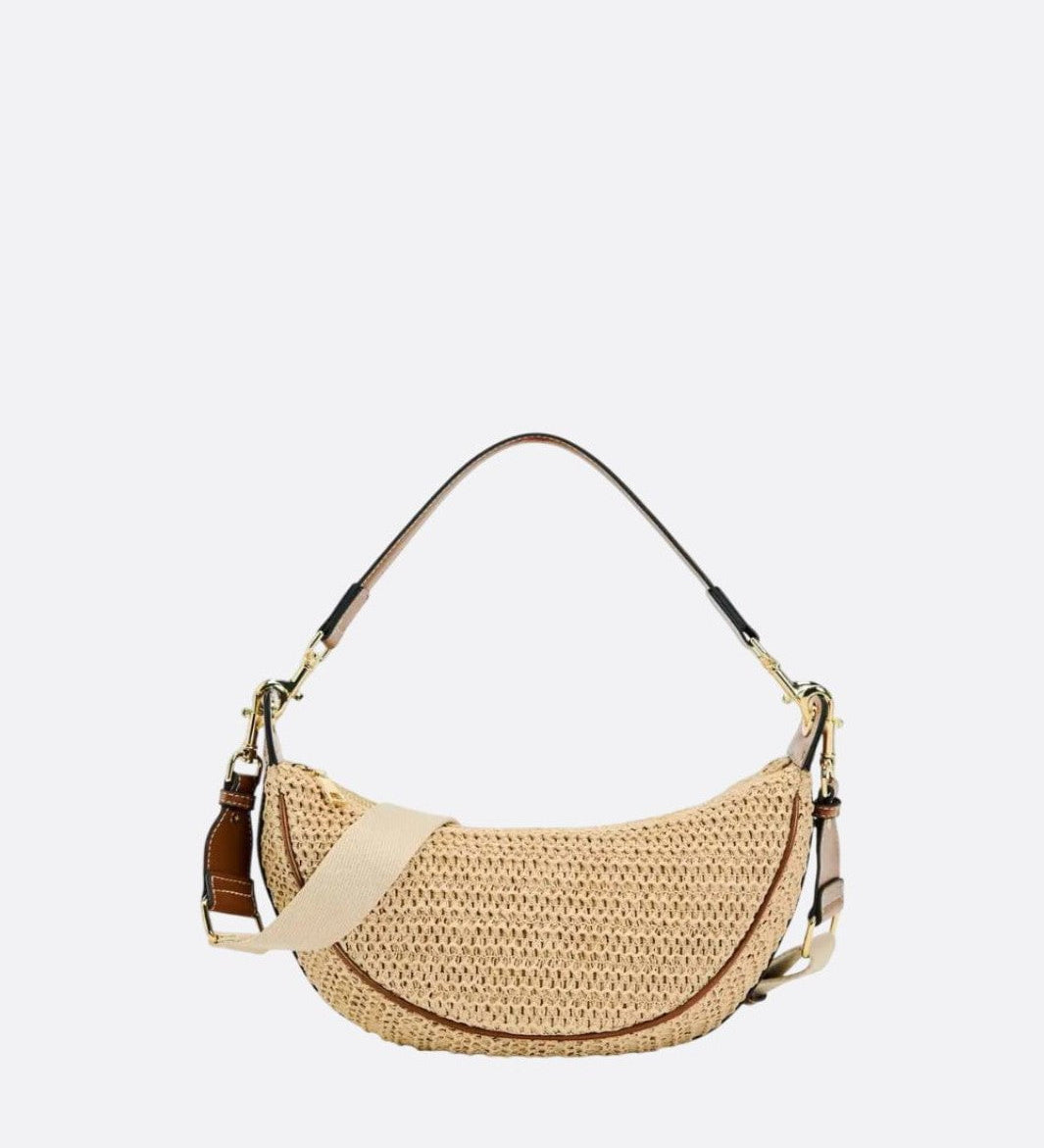 Woven Crescent Shoulder Bag – Boho Chic Rattan - Style Purse - in Beige | Arvea Bags