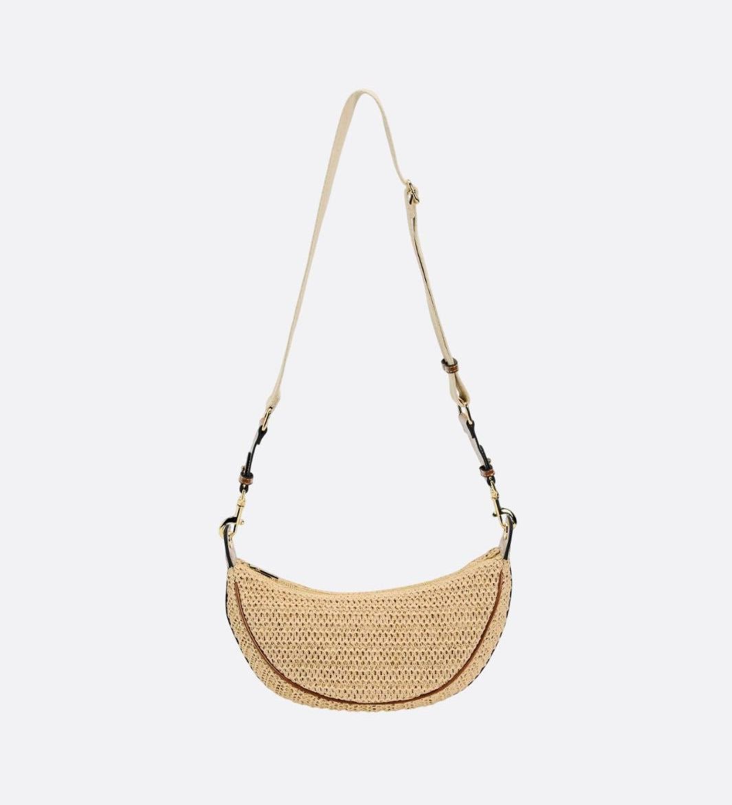 Woven Crescent Shoulder Bag – Boho Chic Rattan - Style Purse - in Beige | Arvea Bags