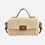 Woven Flap Handbag with Top Handle – Turn - Lock Closure Crossbody - in Beige | Arvea Bags