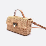 Woven Flap Handbag with Top Handle – Turn - Lock Closure Crossbody - in Light Brown | Arvea Bags
