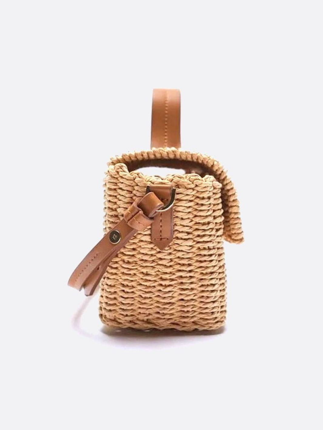 Woven Flap Handbag with Top Handle – Turn - Lock Closure Crossbody - in Light Brown | Arvea Bags