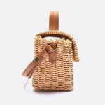 Woven Flap Handbag with Top Handle – Turn - Lock Closure Crossbody - in Light Brown | Arvea Bags