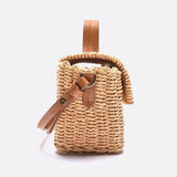 Woven Flap Handbag with Top Handle – Turn - Lock Closure Crossbody - in Light Brown | Arvea Bags