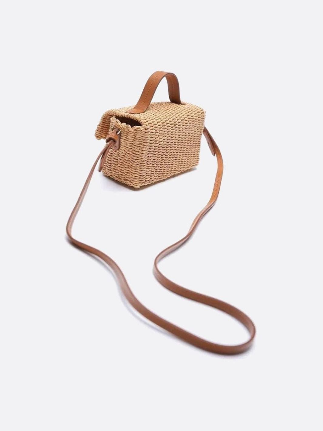 Woven Flap Handbag with Top Handle – Turn - Lock Closure Crossbody - in Light Brown | Arvea Bags