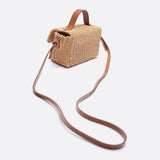 Woven Flap Handbag with Top Handle – Turn - Lock Closure Crossbody - in Light Brown | Arvea Bags