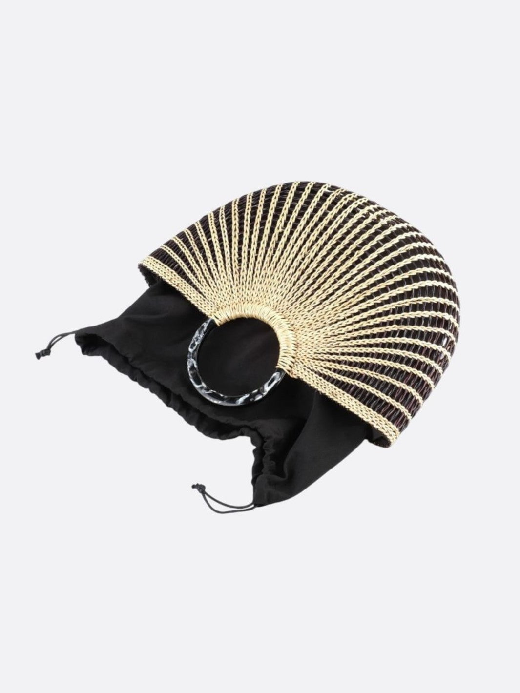 Woven Half - Moon Tote Bag – Handcrafted Straw Arc Purse with Ring Handles - in Black and white mixed color | Arvea Bags