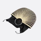 Woven Half - Moon Tote Bag – Handcrafted Straw Arc Purse with Ring Handles - in Black and white mixed color | Arvea Bags