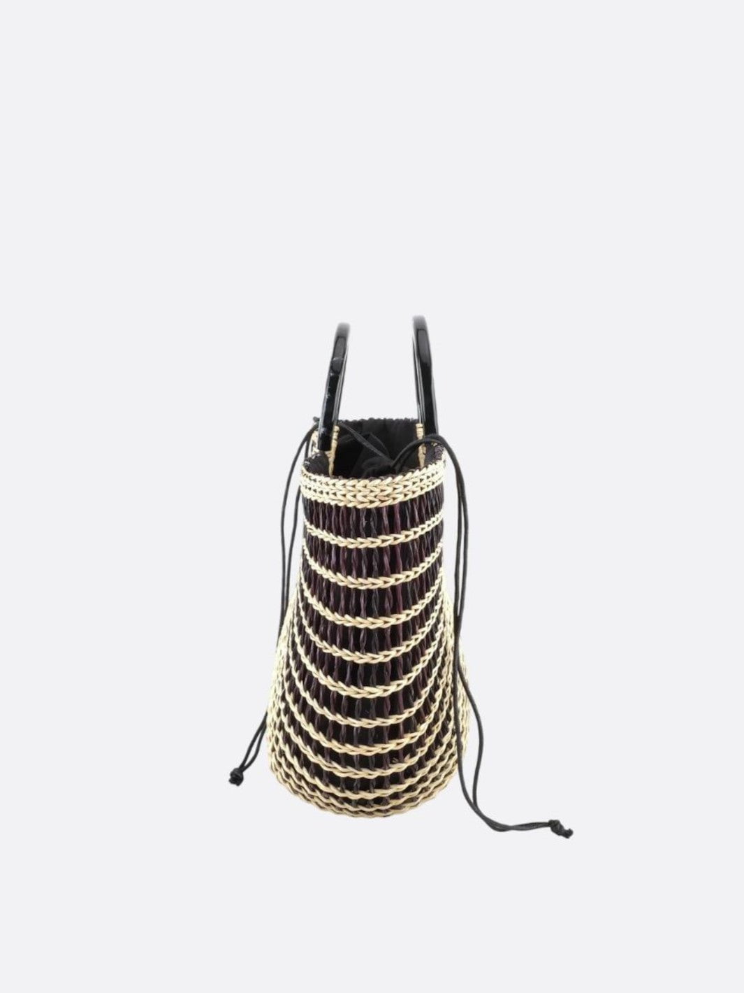 Woven Half - Moon Tote Bag – Handcrafted Straw Arc Purse with Ring Handles - in Black and white mixed color | Arvea Bags