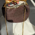 Woven Handbag with Gold Top Handle – Elegant Day to Night Accessory - in Brown | Arvea Bags