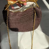 Woven Handbag with Gold Top Handle – Elegant Day to Night Accessory - in Brown | Arvea Bags