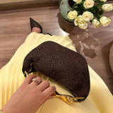 Woven Handbag with Gold Top Handle – Elegant Day to Night Accessory - in Brown | Arvea Bags