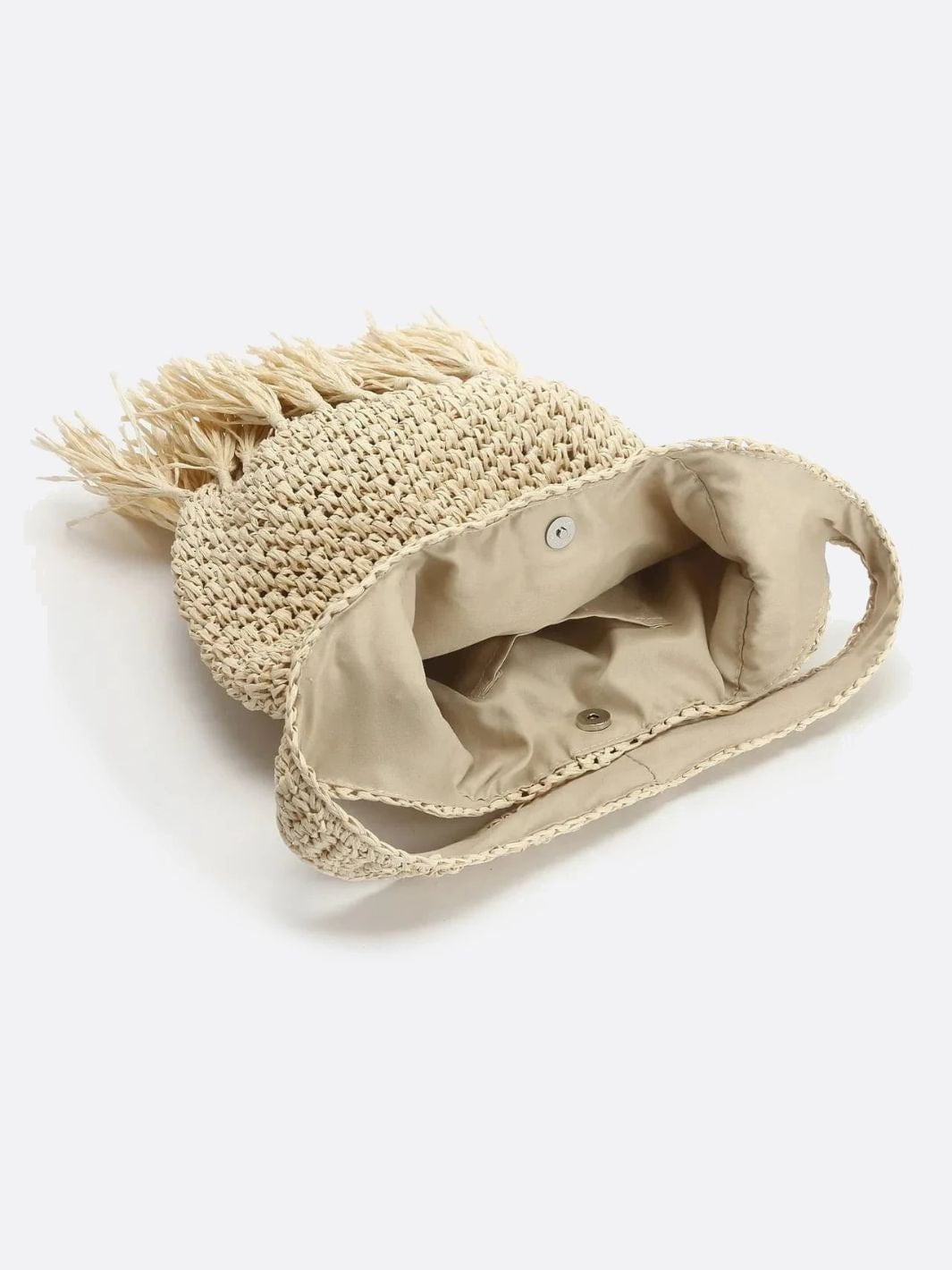 Woven Hobo Bag with Fringe Hem – Boho Shoulder Tote - in Beige | Arvea Bags