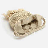 Woven Hobo Bag with Fringe Hem – Boho Shoulder Tote - in Beige | Arvea Bags