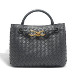 Woven Leather Midi Tote – Elegant Braided Handbag with Gold Accent - in Dark Grey | Arvea Bags