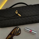 Woven Leather Shoulder Clutch – Minimalist Handbag with Detachable Strap - in Black | Arvea Bags