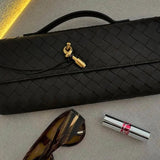 Woven Leather Shoulder Clutch – Minimalist Handbag with Detachable Strap - in Black | Arvea Bags