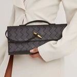 Woven Leather Shoulder Clutch – Minimalist Handbag with Detachable Strap - in Black | Arvea Bags