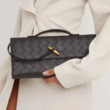 Woven Leather Shoulder Clutch – Minimalist Handbag with Detachable Strap - in Black | Arvea Bags