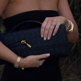 Woven Leather Shoulder Clutch – Minimalist Handbag with Detachable Strap - in Black | Arvea Bags