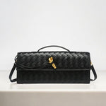 Woven Leather Shoulder Clutch – Minimalist Handbag with Detachable Strap - in Black | Arvea Bags