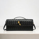 Woven Leather Shoulder Clutch – Minimalist Handbag with Detachable Strap - in Black | Arvea Bags