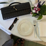 Woven Leather Shoulder Clutch – Minimalist Handbag with Detachable Strap - in Black | Arvea Bags