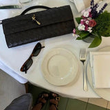 Woven Leather Shoulder Clutch – Minimalist Handbag with Detachable Strap - in Black | Arvea Bags