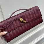 Woven Leather Shoulder Clutch – Minimalist Handbag with Detachable Strap - in Black | Arvea Bags