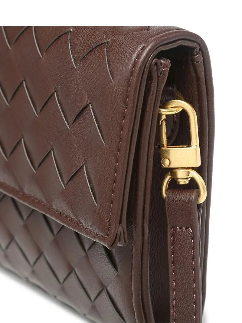 Woven Leather Shoulder Clutch – Minimalist Handbag with Detachable Strap - in Black | Arvea Bags