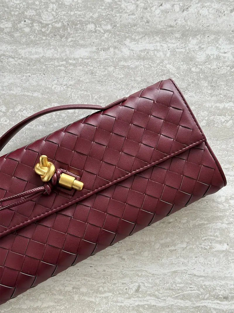 Woven Leather Shoulder Clutch – Minimalist Handbag with Detachable Strap - in Black | Arvea Bags