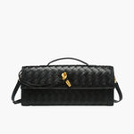 Woven Leather Shoulder Clutch – Minimalist Handbag with Detachable Strap - in Black | Arvea Bags