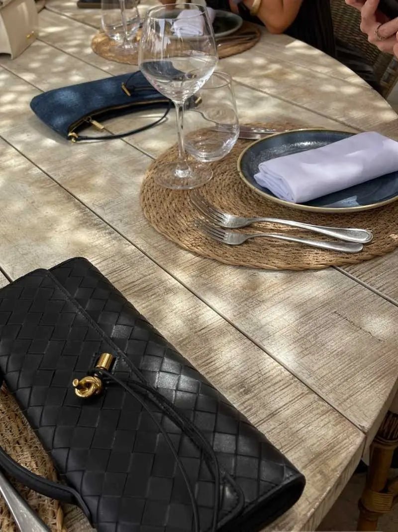 Woven Leather Shoulder Clutch – Minimalist Handbag with Detachable Strap - in Black | Arvea Bags