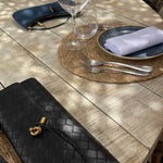 Woven Leather Shoulder Clutch – Minimalist Handbag with Detachable Strap - in Black | Arvea Bags