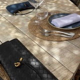 Woven Leather Shoulder Clutch – Minimalist Handbag with Detachable Strap - in Black | Arvea Bags