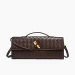 Woven Leather Shoulder Clutch – Minimalist Handbag with Detachable Strap - in Brown | Arvea Bags