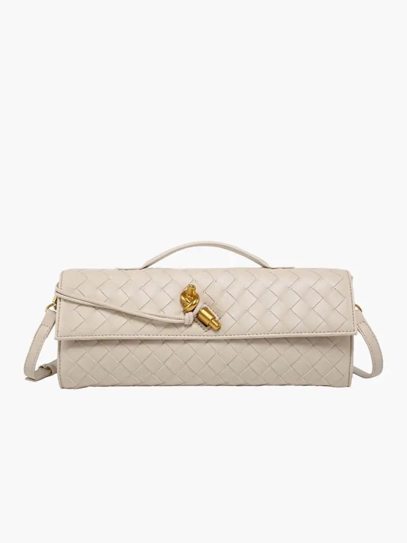 Woven Leather Shoulder Clutch – Minimalist Handbag with Detachable Strap - in Cream | Arvea Bags