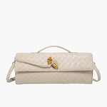 Woven Leather Shoulder Clutch – Minimalist Handbag with Detachable Strap - in Cream | Arvea Bags