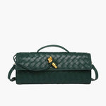 Woven Leather Shoulder Clutch – Minimalist Handbag with Detachable Strap - in Dark Green | Arvea Bags