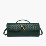 Woven Leather Shoulder Clutch – Minimalist Handbag with Detachable Strap - in Dark Green | Arvea Bags