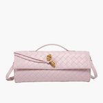 Woven Leather Shoulder Clutch – Minimalist Handbag with Detachable Strap - in Salmon Pink | Arvea Bags