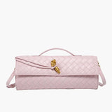 Woven Leather Shoulder Clutch – Minimalist Handbag with Detachable Strap - in Salmon Pink | Arvea Bags