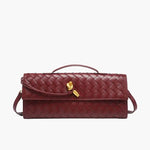 Woven Leather Shoulder Clutch – Minimalist Handbag with Detachable Strap - in Wine Red | Arvea Bags