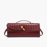 Woven Leather Shoulder Clutch – Minimalist Handbag with Detachable Strap - in Wine Red | Arvea Bags